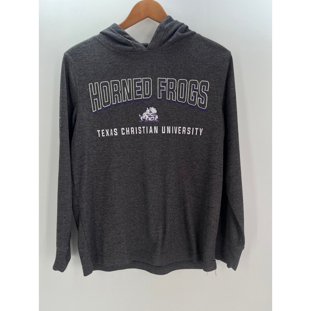 TCU Horned Frogs Waffle Knit‎ Hoodie Mens Small Gray Texas Christian